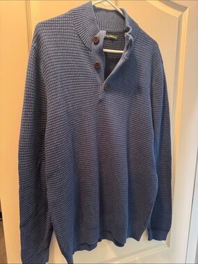 Bass & Co. Men’s Blue Waffle-Knit Button Mock V-Neck Sweater